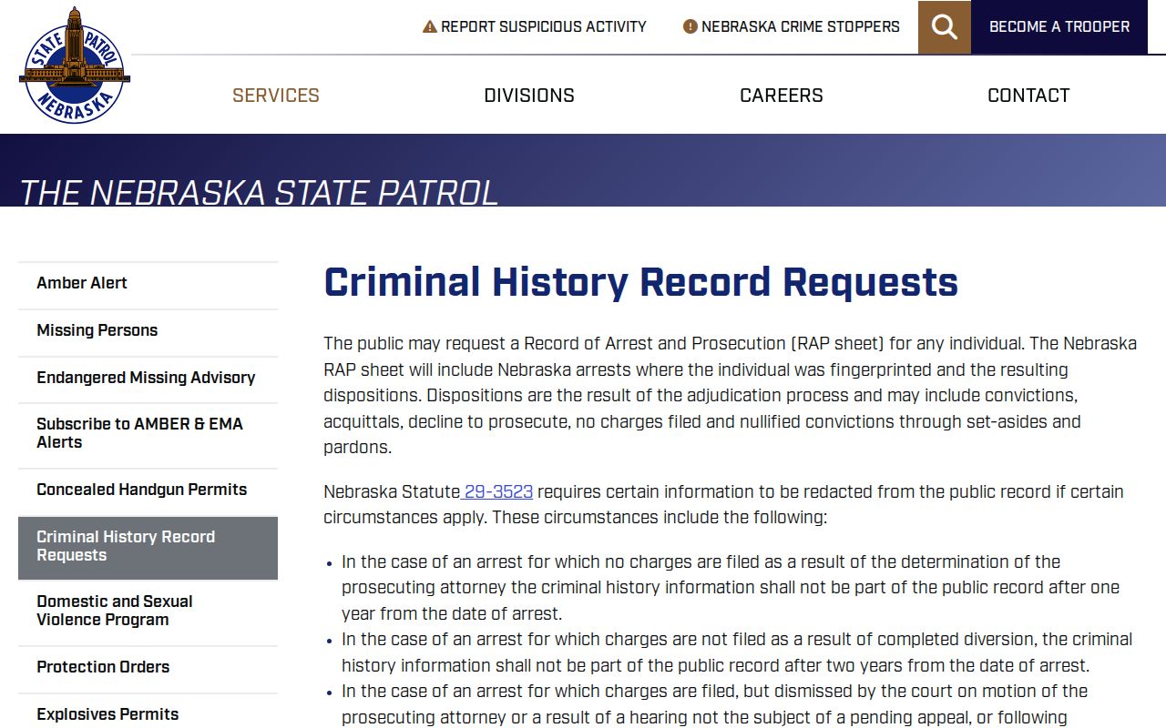 Lincoln County criminal history NSP RAP request methods